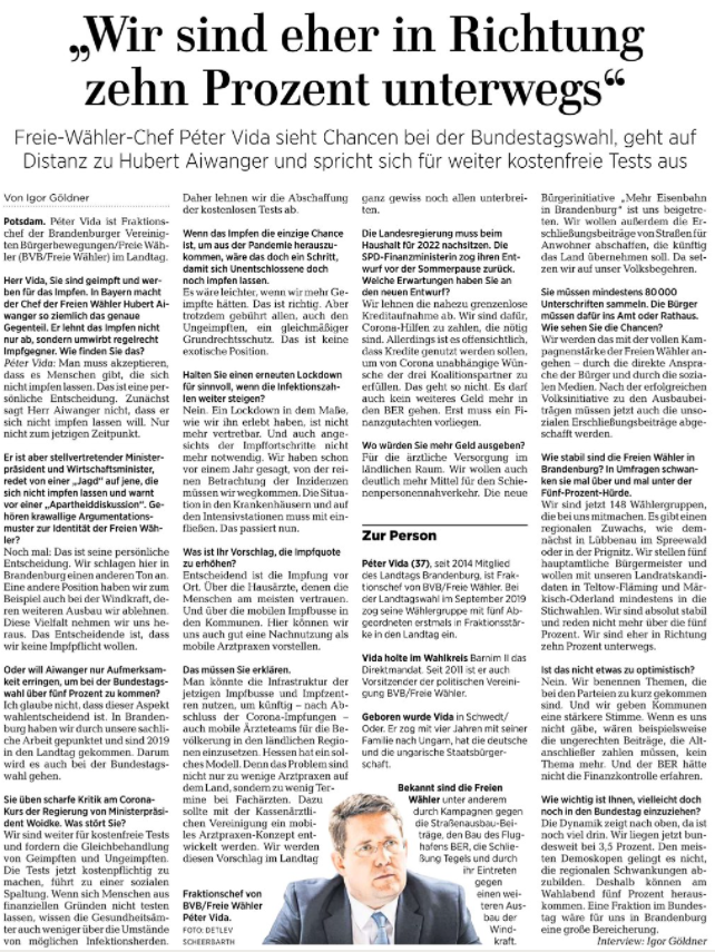 Fraktionsvorsitzender Péter Vida im großen Interview mit der MAZ